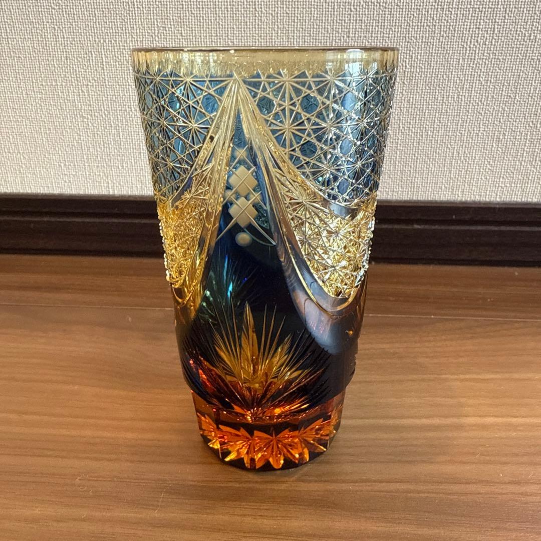 但野英芳　江戸切子　グラス　希少　青