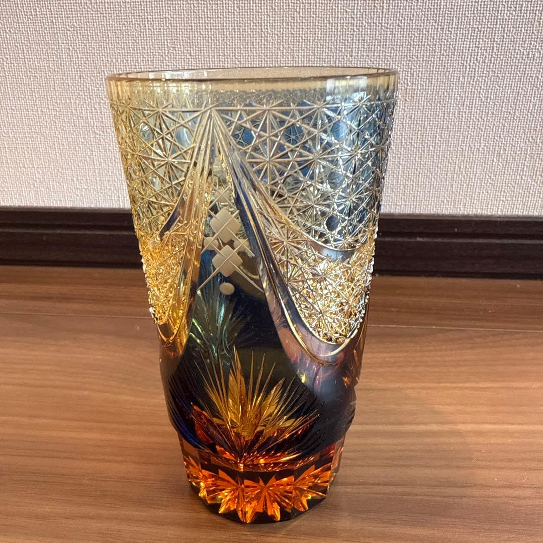 但野英芳　江戸切子　グラス　希少　青