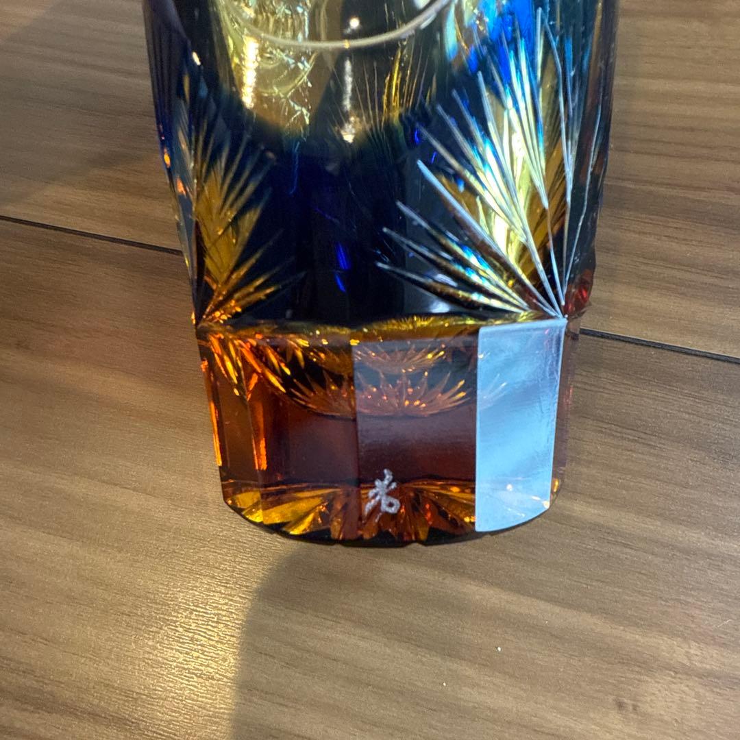 但野英芳　江戸切子　グラス　希少　青