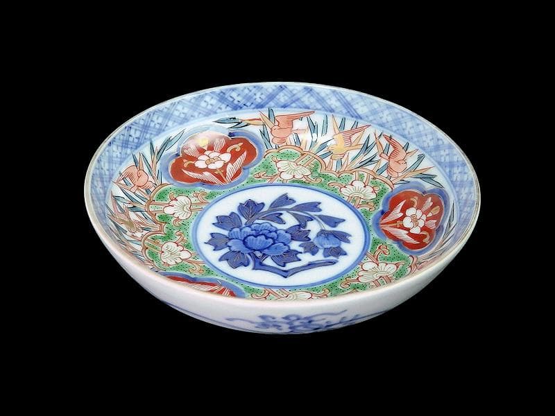 大聖寺伊万里　色絵　花鳥紋の図　４寸皿　４客　A541AS-CVu