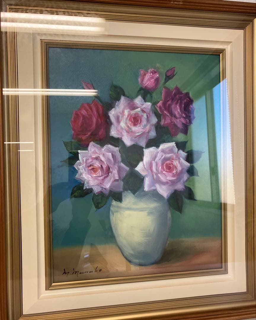 バラの油彩画　眞鍋正秀