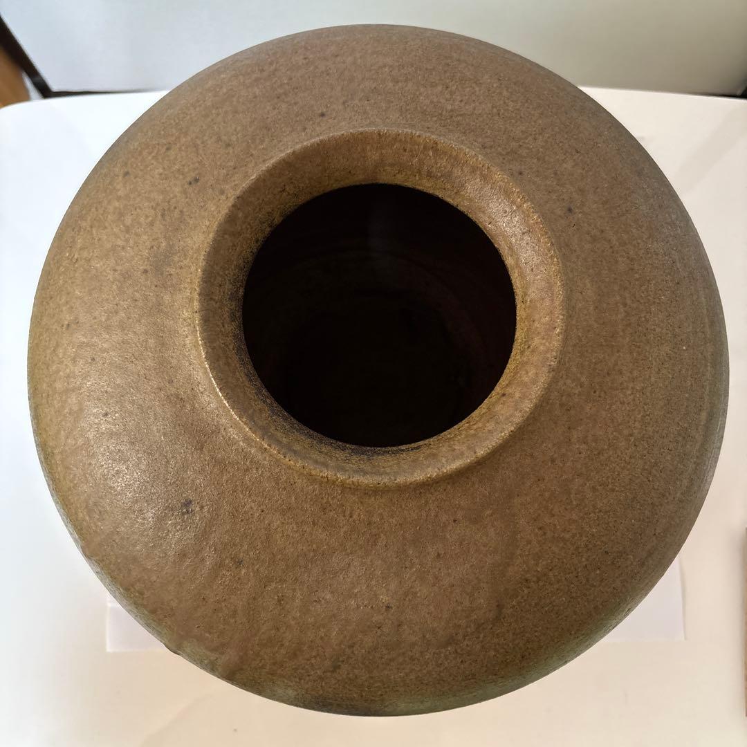 〔備前焼〕壺　茶色 球形 陶器広口 中村　勉作
