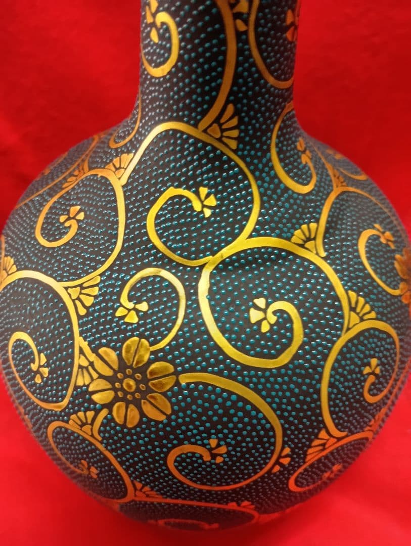 九谷焼　飾壺　青粒鉄仙高約28㌢　大雅窯