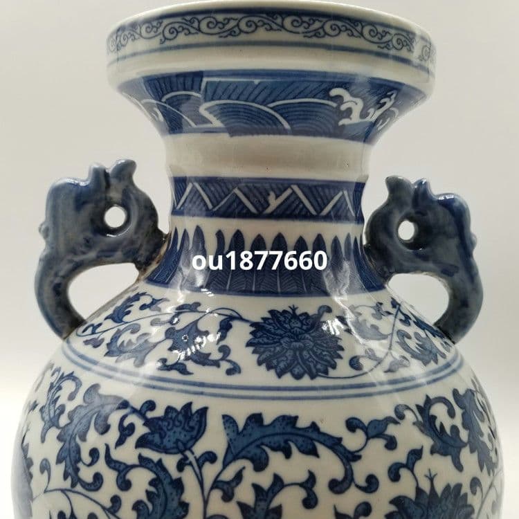 鯖纏枝花両耳賞瓶 花瓶 景徳鎮 陶磁器 装飾品 現代工芸品 美術品 置物