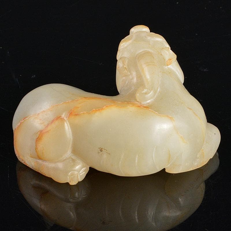 中国　玉石白玉彫刻　神獣　紙鎮　置物　C　R5393