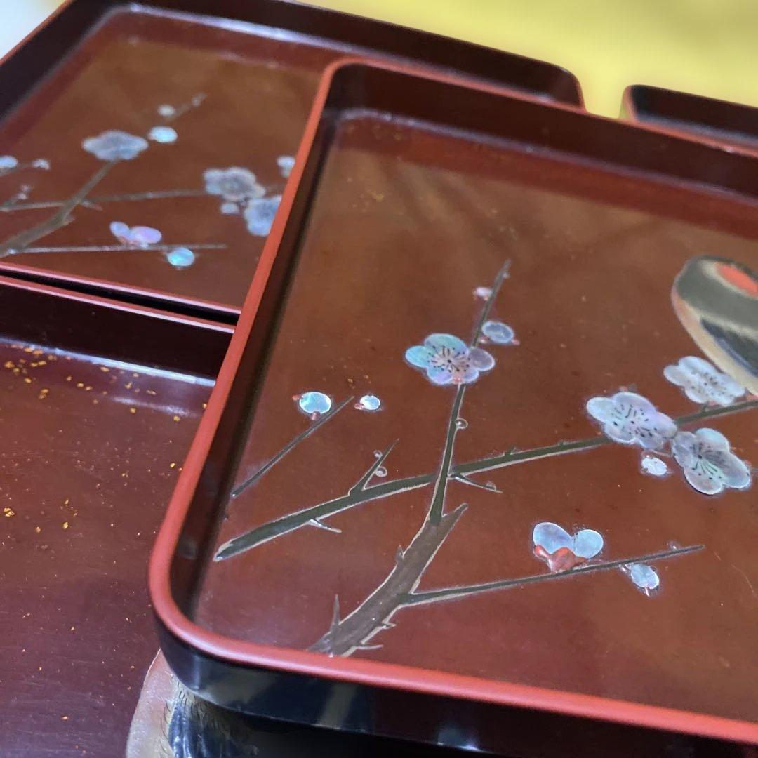 勇助塗　梅貝入に鳥高蒔絵？模様5枚