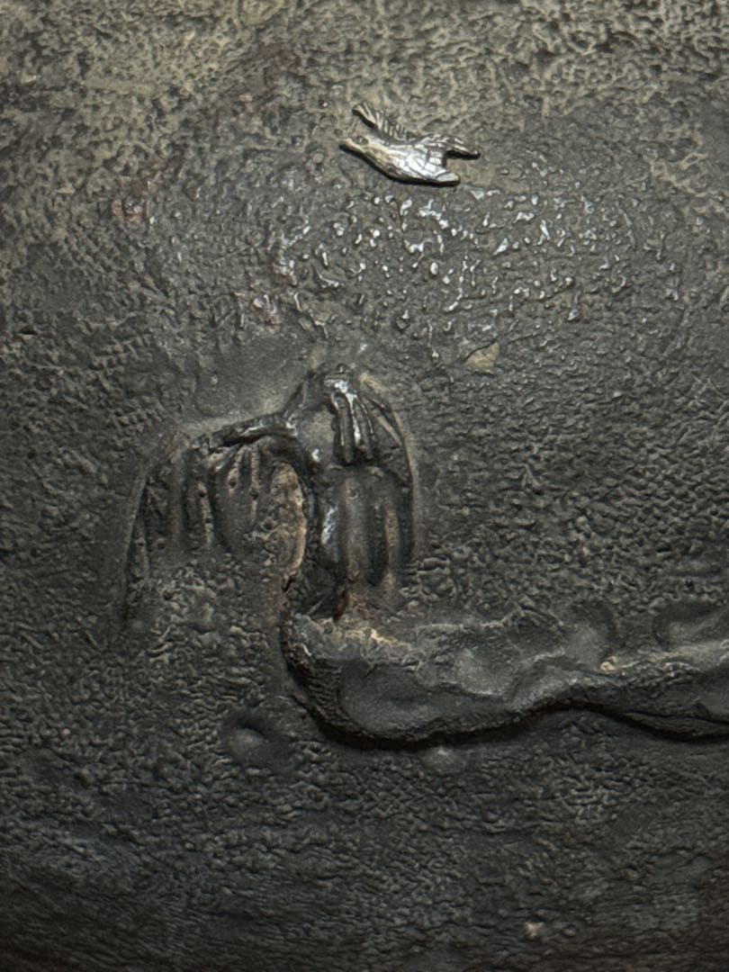 極上 中期 亀文堂 日本亀文 楼閣山水千鳥銀象嵌 蝙蝠象嵌提手 鉄瓶 茶道具