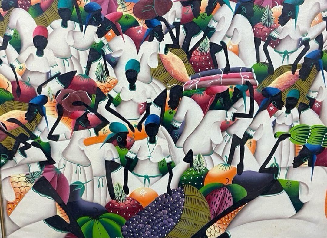 真作保証 特大 タヒチ絵画 油絵 肉筆 額装 美術品 海外 フラントス