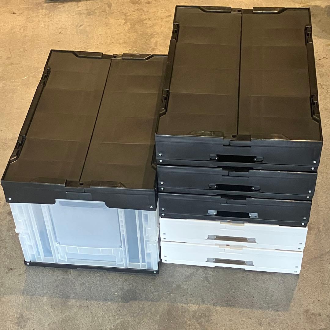 折りたたみコンテナ 50L ブラック ホワイト 業務用 6個 松本産業 フタ付き