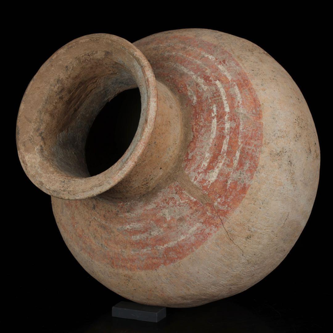 【希少・時代物】古代バンチェン発掘 彩文土器 タ イ古陶 高さ34cm 木箱付
