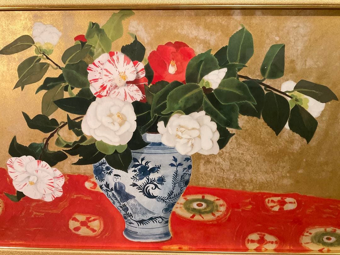 小倉遊亀　「椿」　彩美版　作品証明シール有り