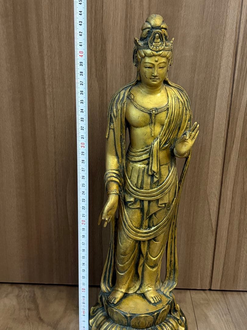 聖観音菩薩像 北村西望作 仏像 真鍮製 重約2900克