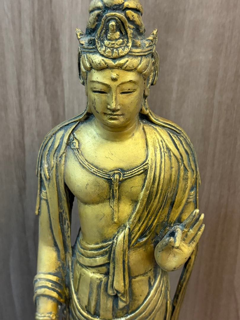 聖観音菩薩像 北村西望作 仏像 真鍮製 重約2900克