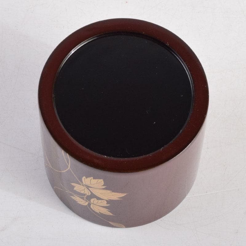 茶道具　吉田利昭（宗利）作　鉄線蒔絵　寸切茶器　棗　共布共箱　V　8842