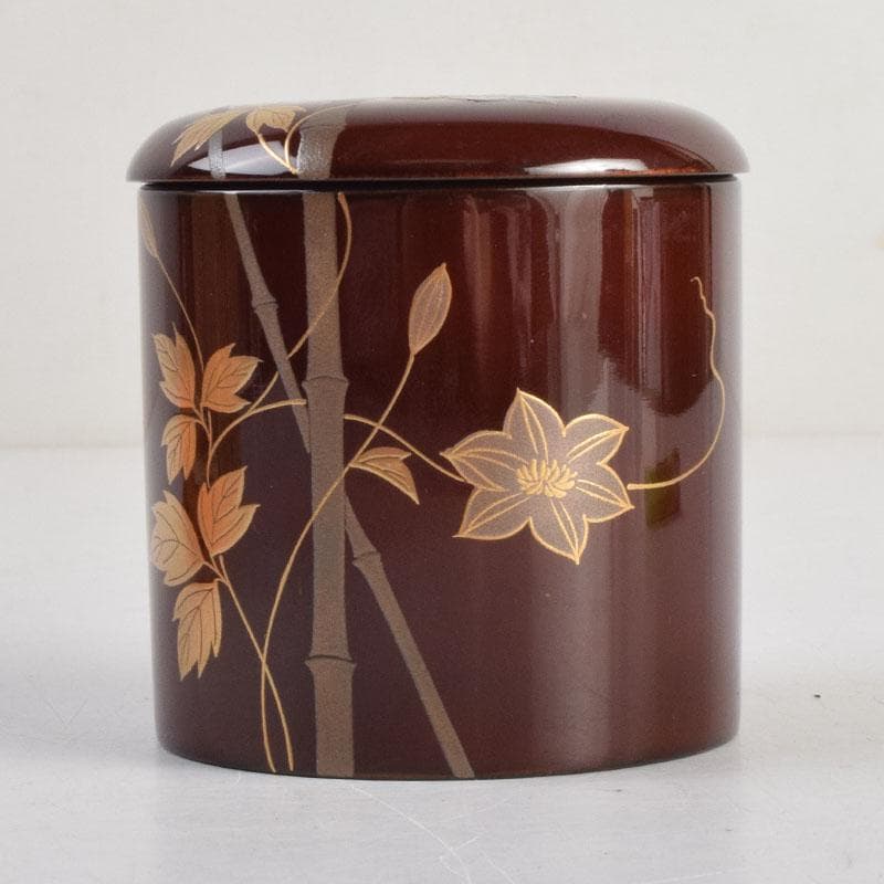 茶道具　吉田利昭（宗利）作　鉄線蒔絵　寸切茶器　棗　共布共箱　V　8842