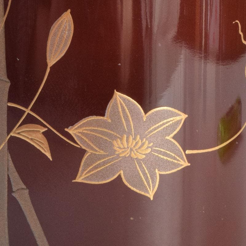 茶道具　吉田利昭（宗利）作　鉄線蒔絵　寸切茶器　棗　共布共箱　V　8842