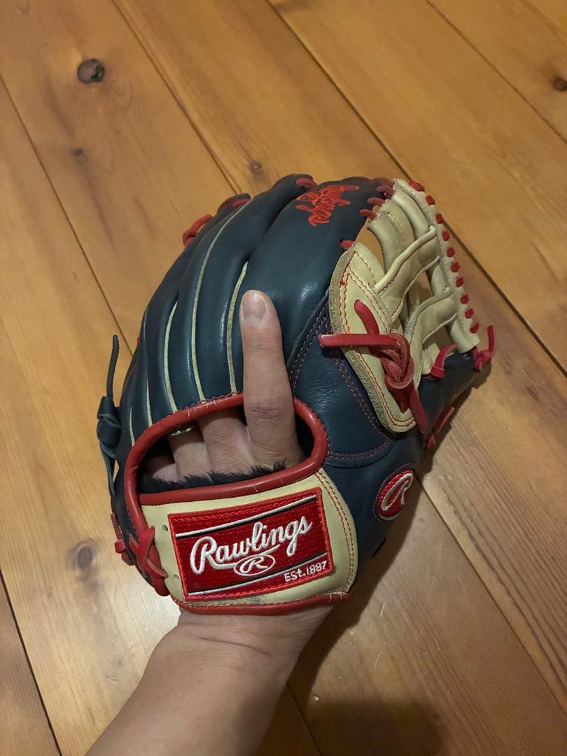 【美品】ローリングス 軟式グローブ 内野手用 ネイビー×キャメル 希少カラー