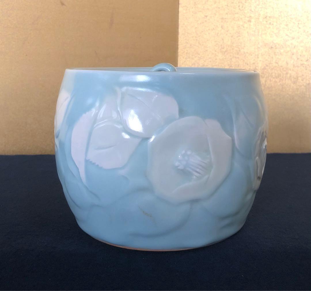 ❗️割引《R》妙高焼 青磁 椿文 水指 高井進 歴書 共布 共箱　250826G2