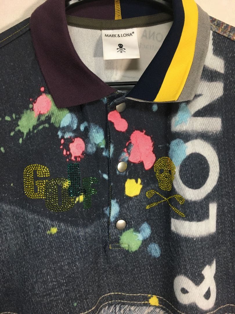極美品 MARK&LONA マークアンドロナ ポロシャツ 総柄 スカル デニム柄