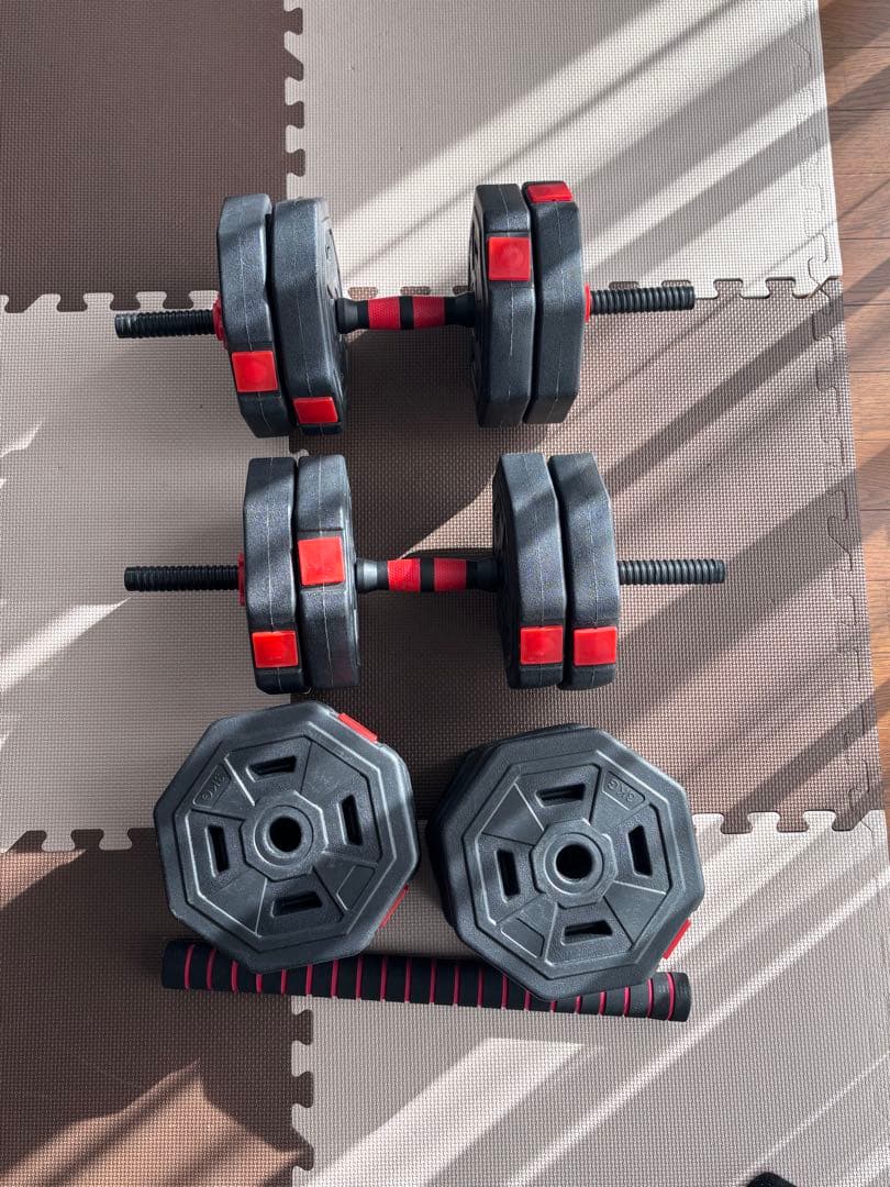 可変式八角形ダンベル 黒と赤 48kg(3kgプレート×16枚)
