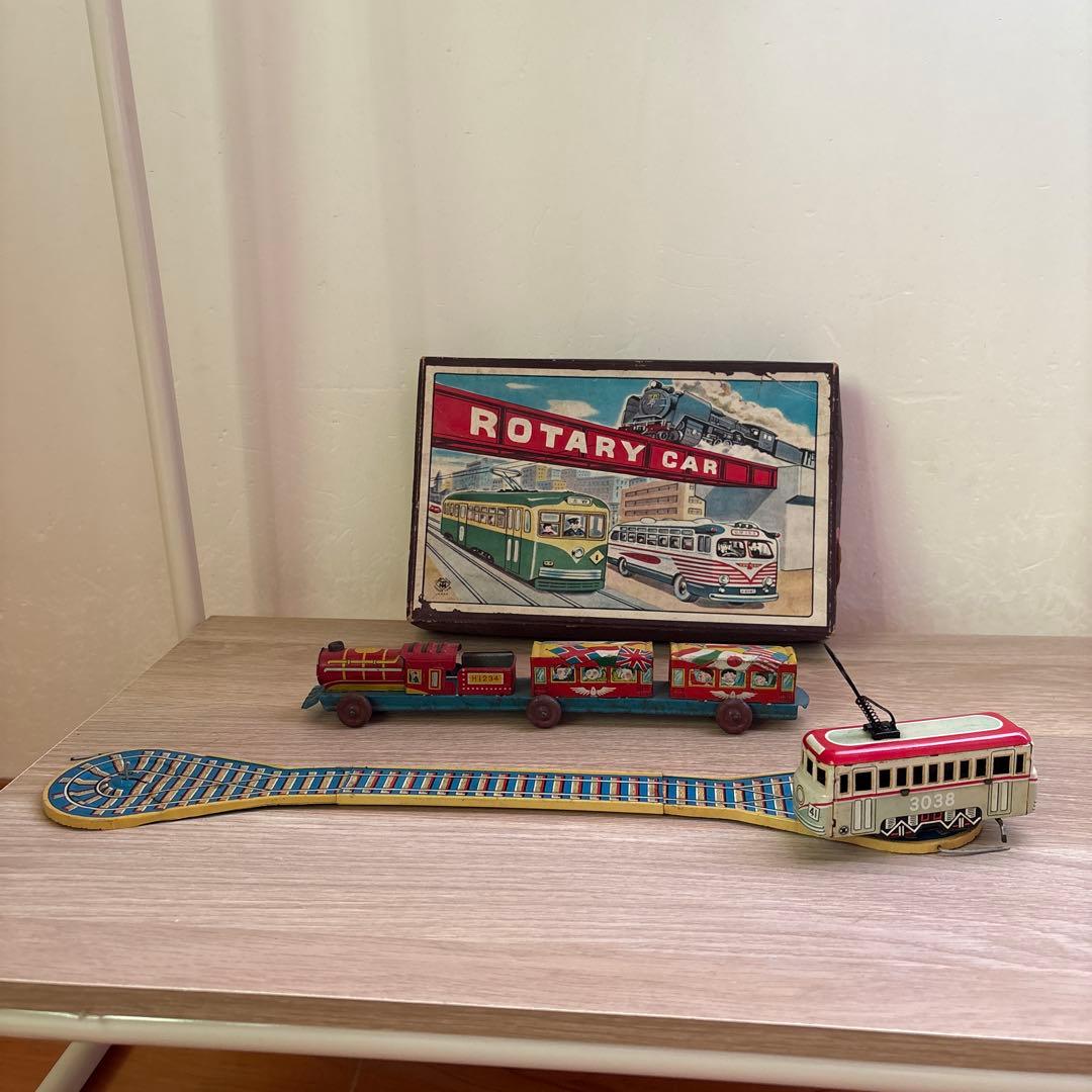ブリキ　ロータリー電車　蒸気機関車　2点　昭和レトロ　アンティーク 日本製