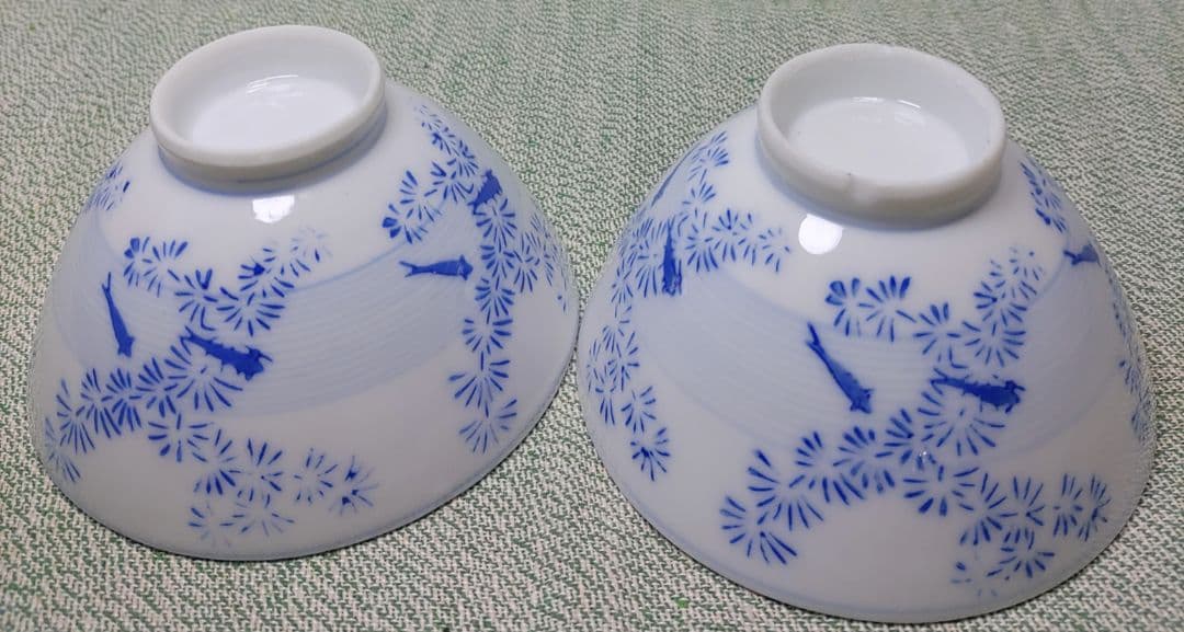 昭和レトロ大正レトロメダカ好きに！茶碗☆水草とメダカ柄☆超希少品骨董茶碗