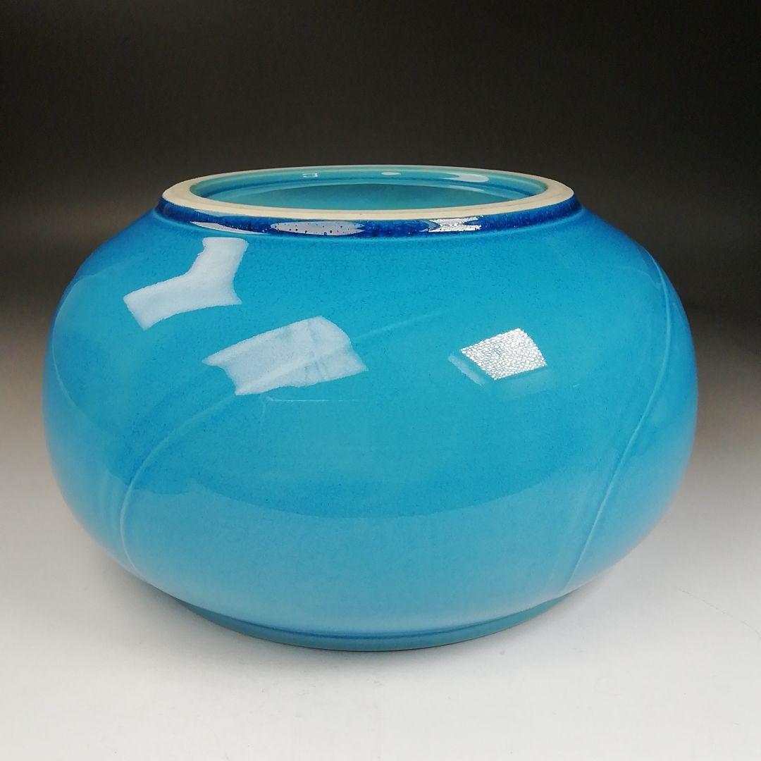 Ｔ９９６　水指　『浅黄交趾　捻梅』『平安　叶松谷 造』　共箱　茶道具