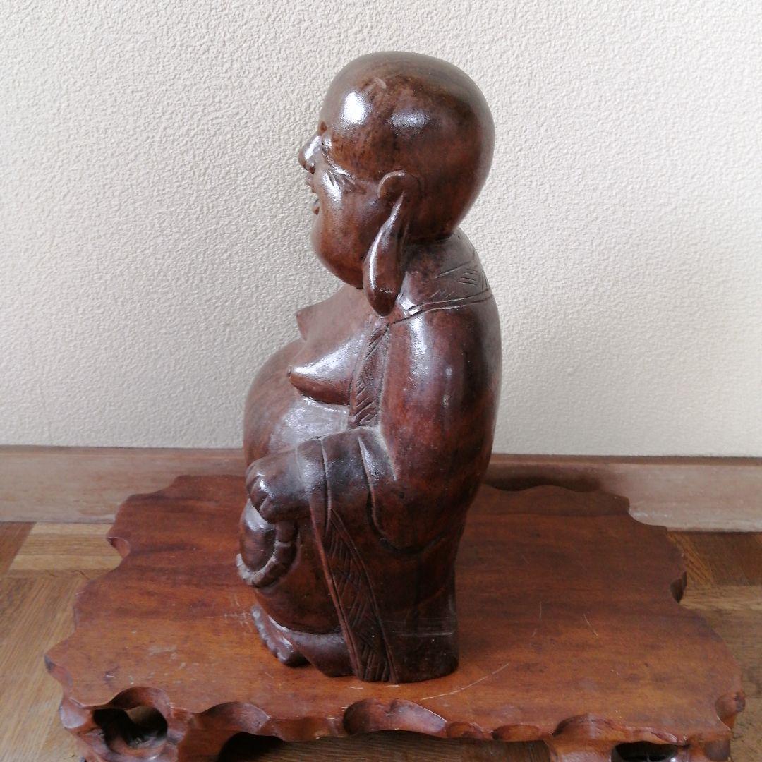 木彫り　縁起布袋　台