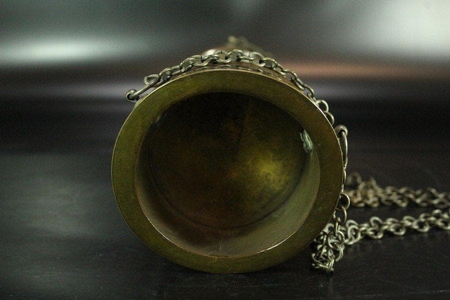 古銅 竹節 釣 花生香炉 全長41.5cm 旧家蔵出