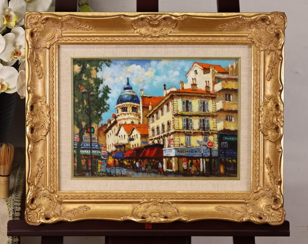 【真作】 河野剛 「 カンヌの街角 」 油彩　F4号　愛媛県出身　BK004