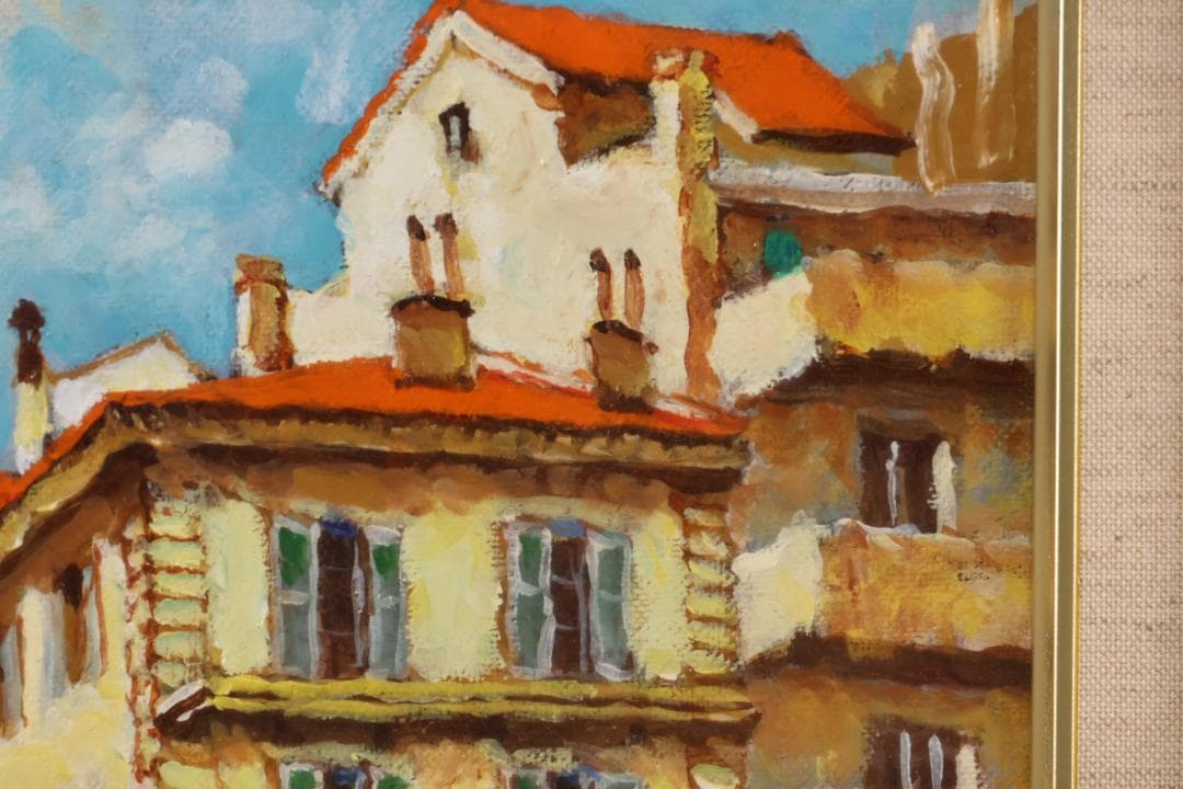 【真作】 河野剛 「 カンヌの街角 」 油彩　F4号　愛媛県出身　BK004