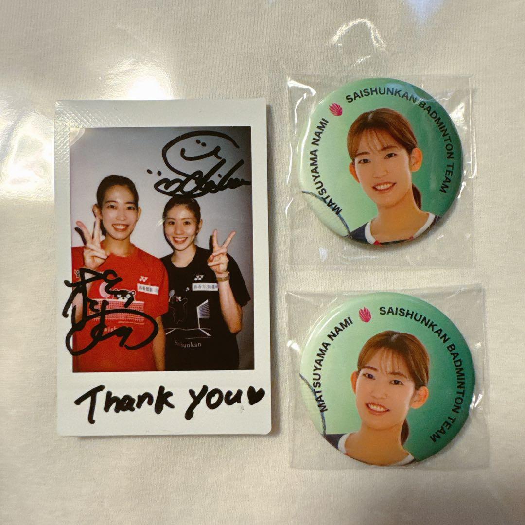 志田千陽選手　直筆サイン チェキ　S/Jリーグ 松山奈未選手　缶バッジ