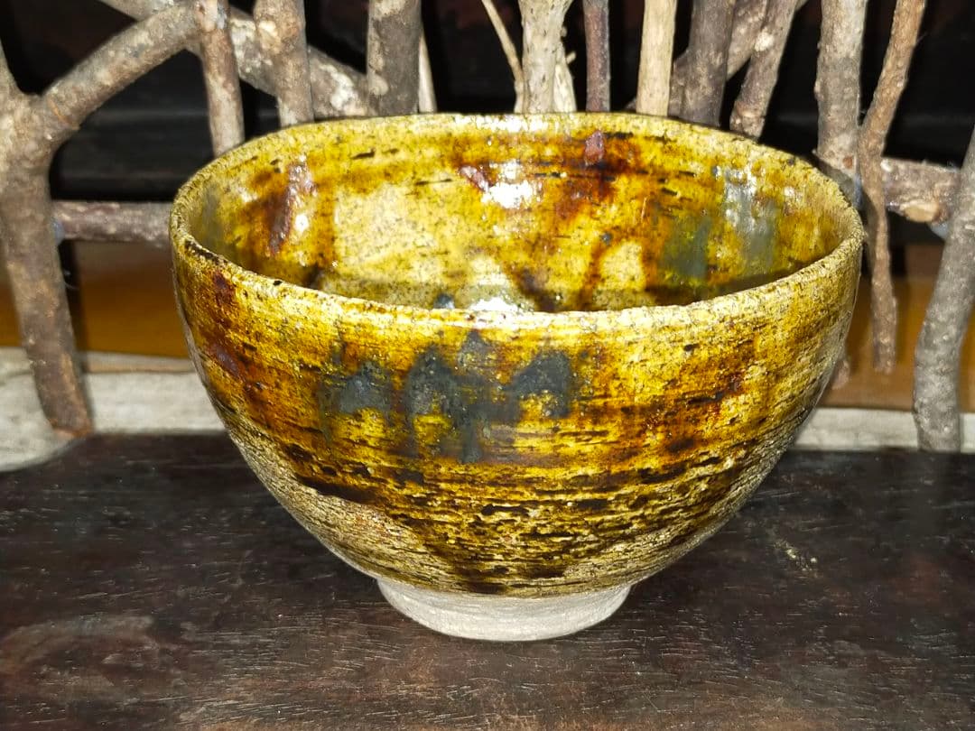 ♥☆彡　骨董　美濃焼　黄瀬戸　茶碗　無銘　骨董　古玩　中国　アンティーク