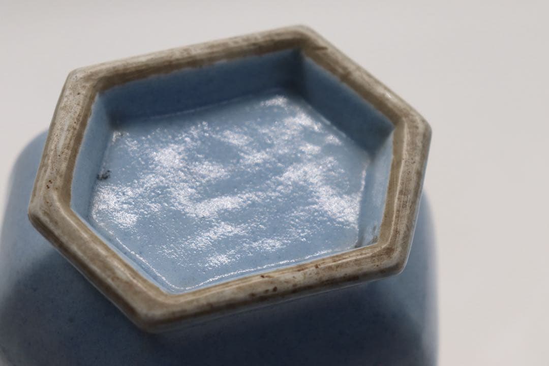 中国　清時代　天青釉雙耳瓶　木箱付　送料込み250520