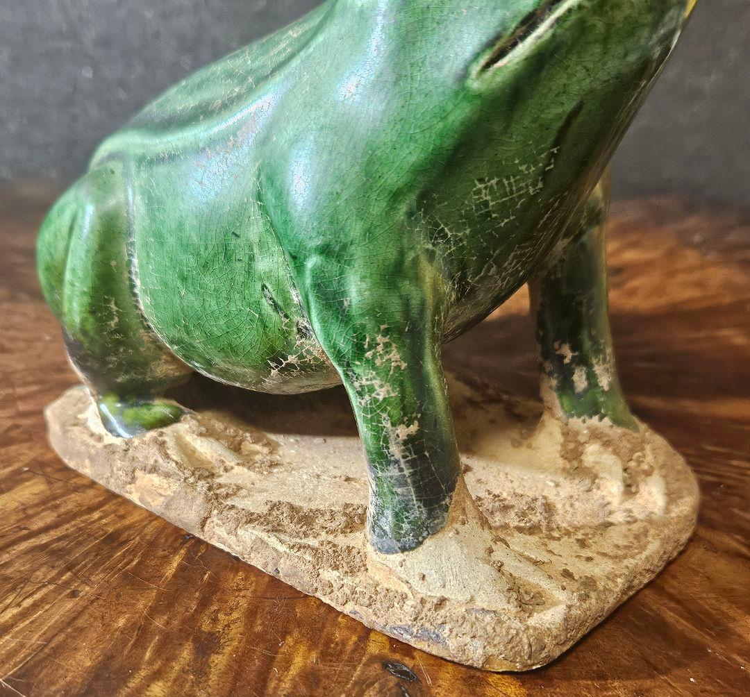 時代古作品❗】希少品❗】古代中国　漢～遼時代頃　緑釉　蛙形俑　よう　発掘品　置物