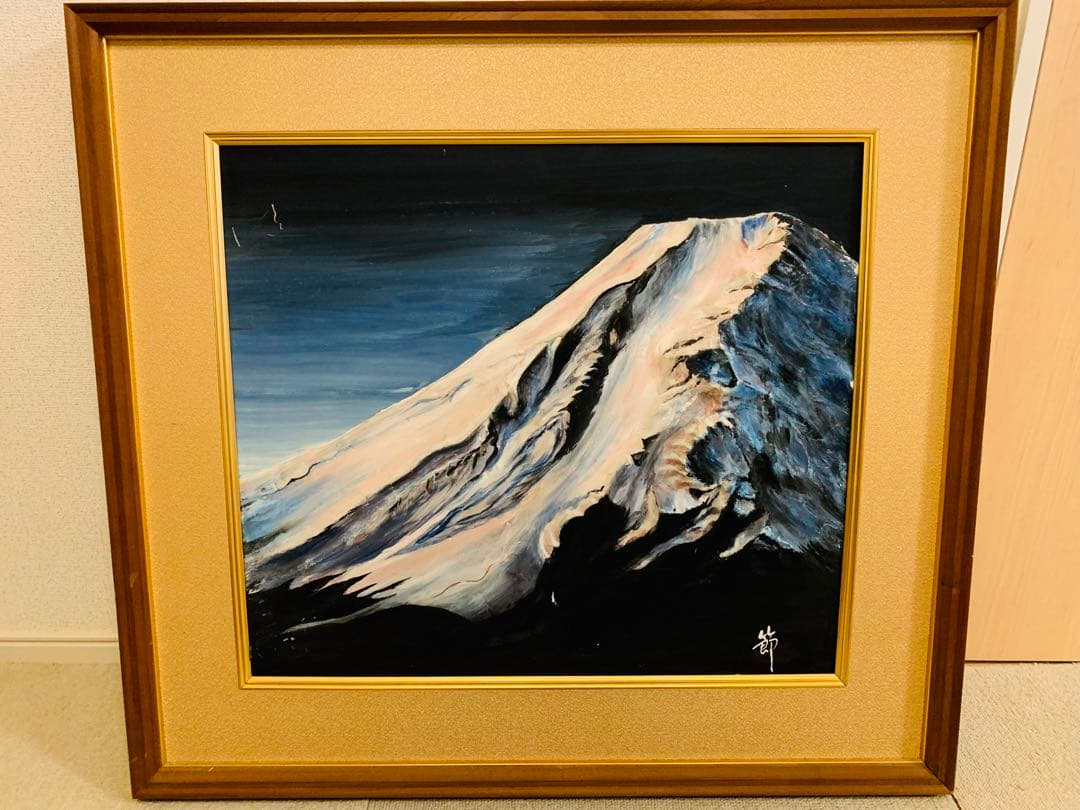 りむ様　石膏油彩画 富士山 木製額縁 サインあり