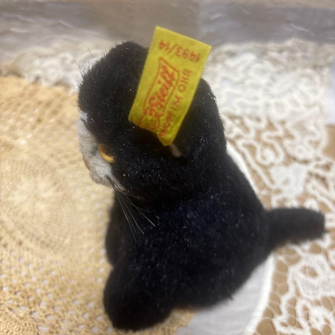 ヴィンテージ シュタイフ　黒猫　steiff ネコ