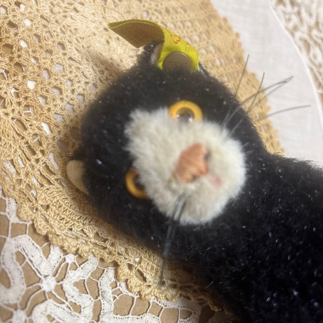 ヴィンテージ シュタイフ　黒猫　steiff ネコ