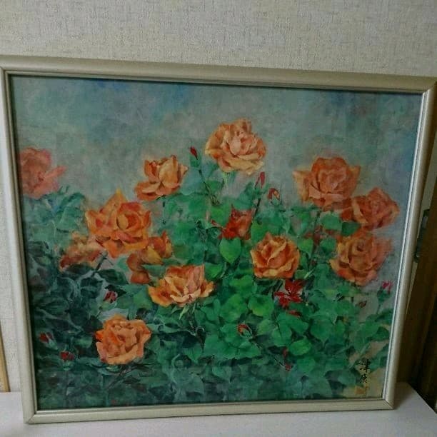 岩絵の具で描いた日本画  薔薇