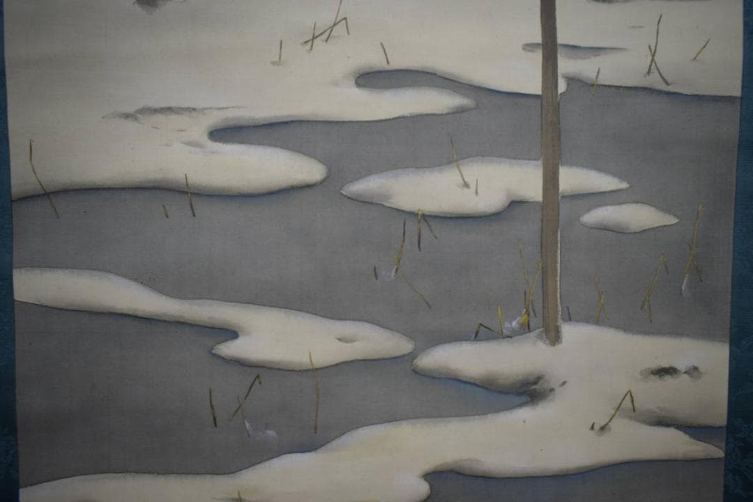 真作/萓山/雪景山水図/布袋屋掛軸HH-282