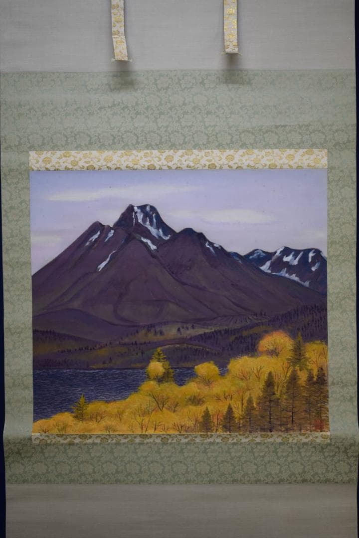 真作/三上巴峡/秋景山水図/紅葉/布袋屋掛軸HH-930