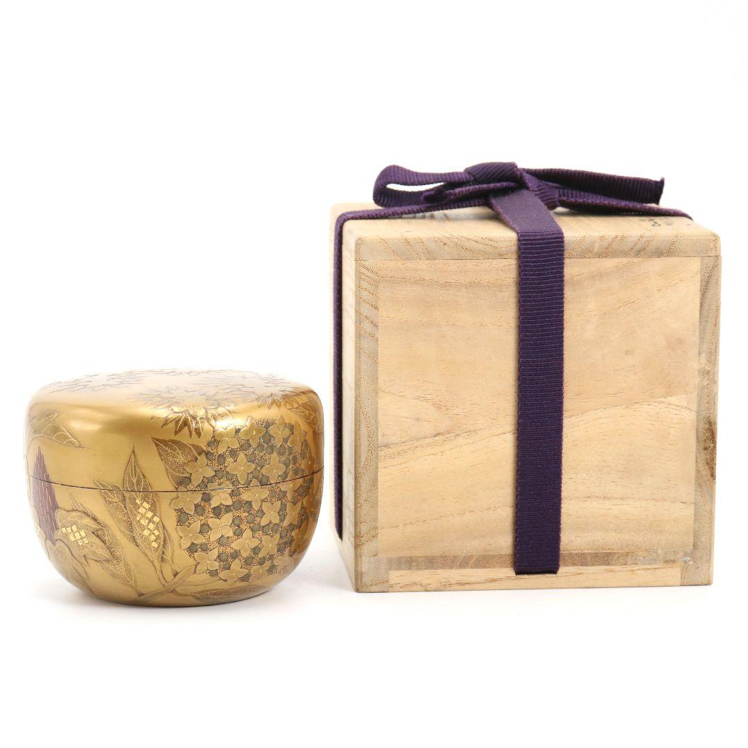 久世宗春作 四季草花金蒔絵 平棗 内金塗 梨子地 茶道具 共箱　DW947　N7