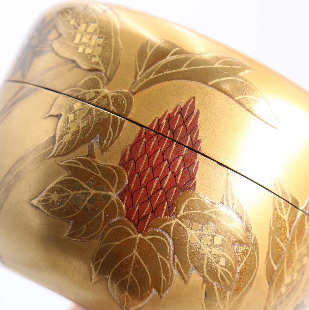 久世宗春作 四季草花金蒔絵 平棗 内金塗 梨子地 茶道具 共箱　DW947　N7