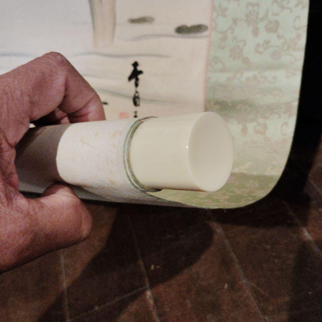 青い花と鳥の掛軸