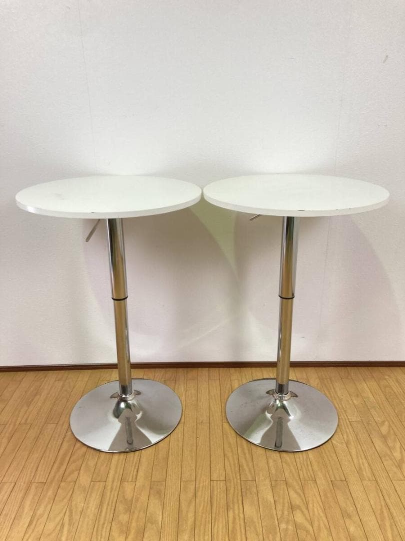 2点セット 昇降式 丸テーブル 白 まとめて 机 ホワイト 店舗什器 カフェ