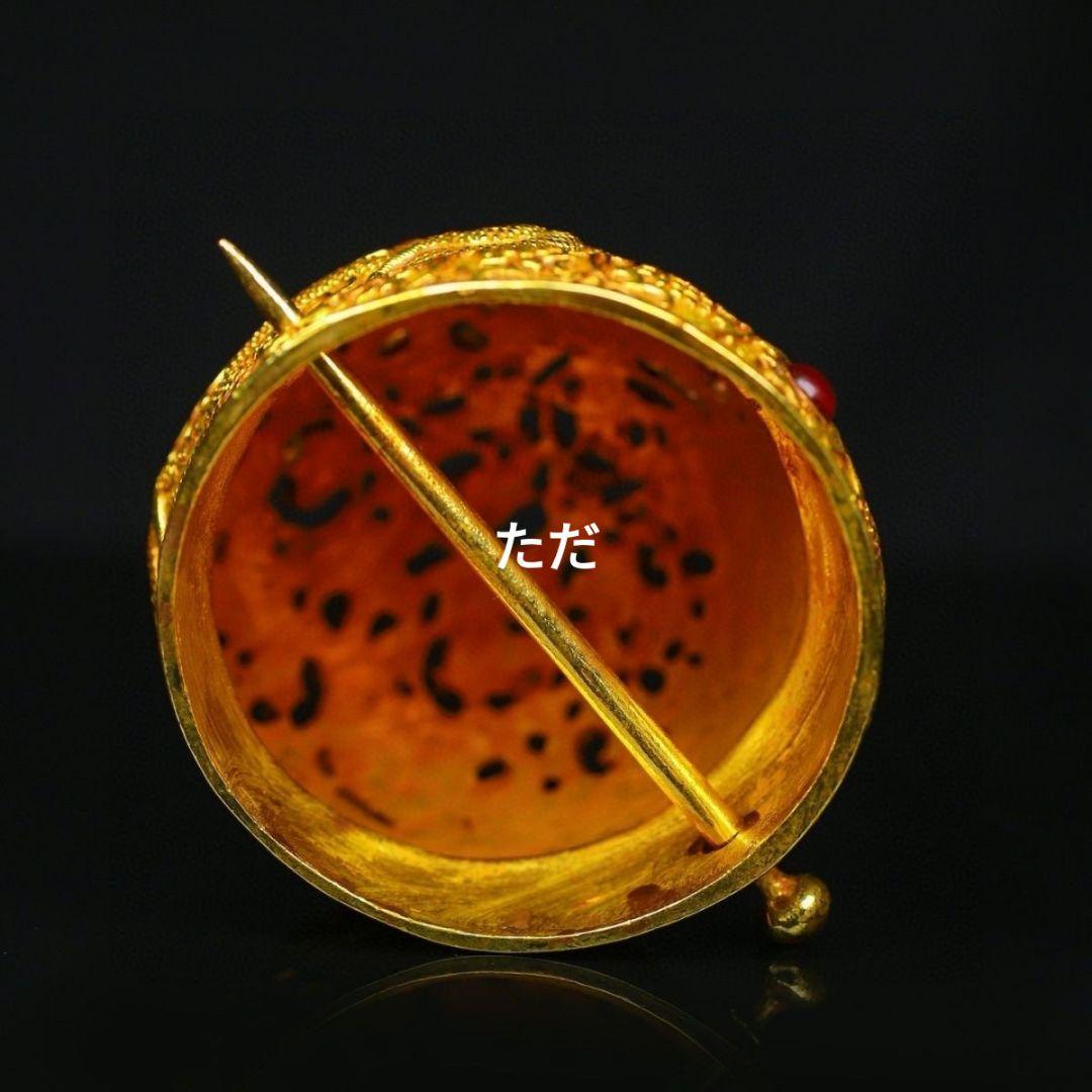 銅器 枝葡萄紋冠鏤官帽 金竜帽冠 双龍髪簪冠帽 装飾品 現代工芸品 置物