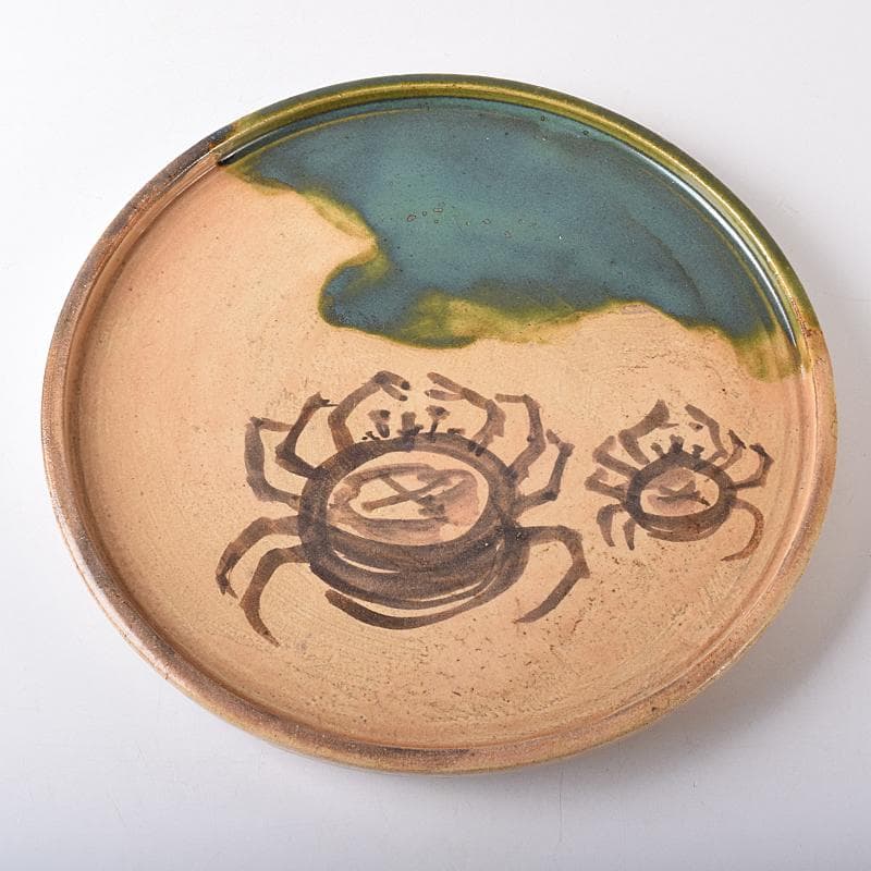 あ 　織部焼　蟹文　平丸皿　共布　黒田陶々庵極め箱　M　R8740B