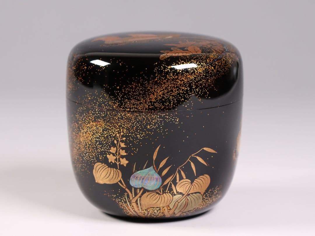 加賀蒔絵 福嶋一恵 鴛鴦蒔絵 大棗 梨地 鵬雲斎書付 共箱 螺鈿【MA916】