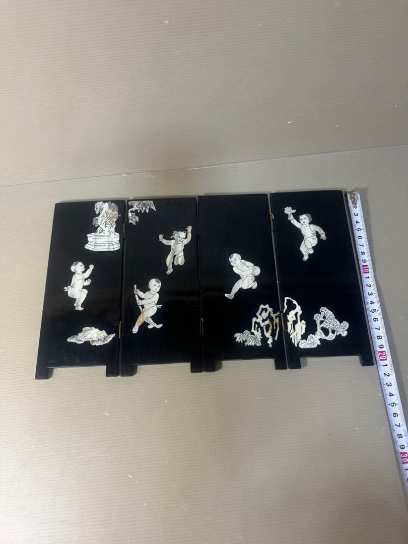 2540 時代物 螺鈿漆器 屏風 両面屏風 人物 梅文　細密細工