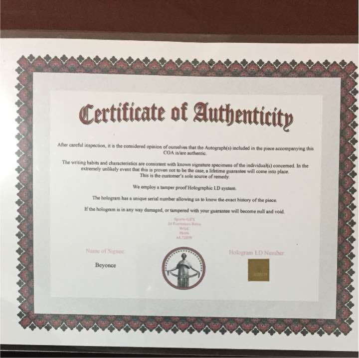 大幅値下げ！本物★鑑定書付き★ビヨンセ Beyoncé 直筆サイン！！！激レア